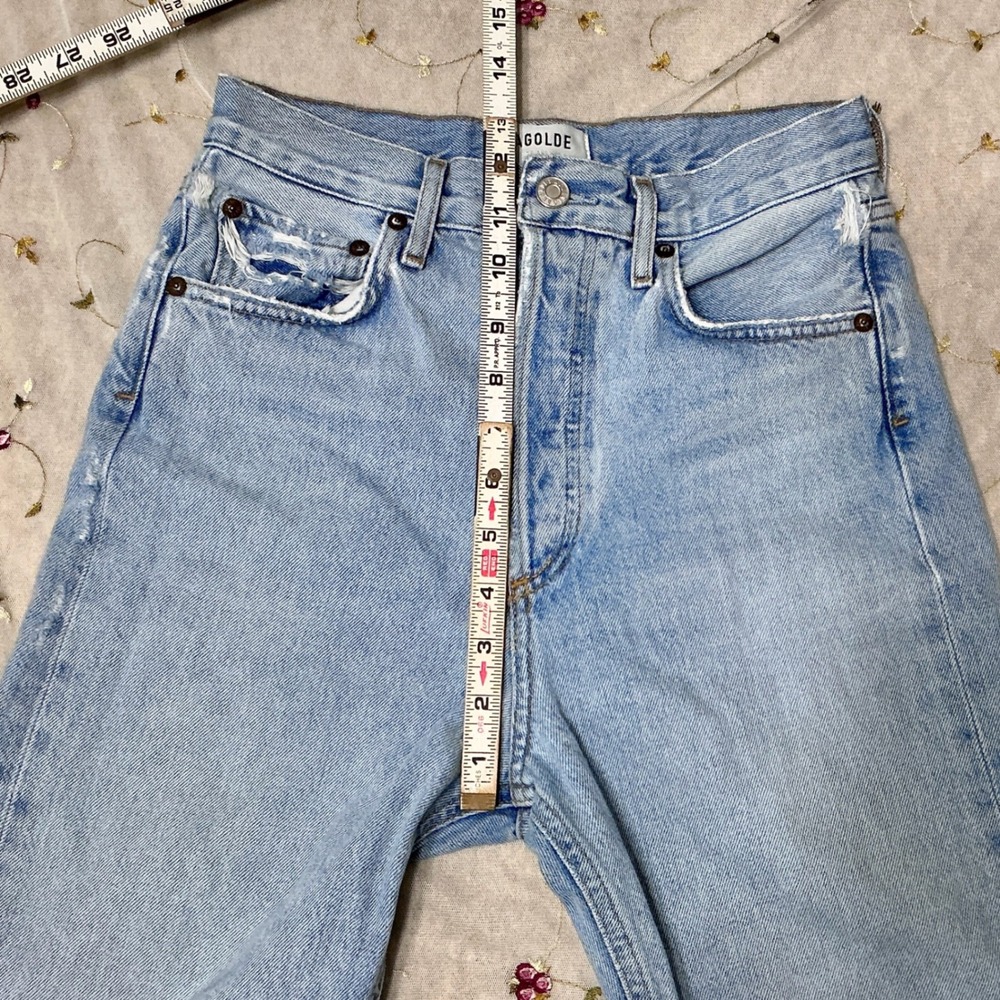 AGOLDE‎ 90s High Rise Straight Leg Crop Light Wash Raw Hem Jeans Size 23 - Picture 7 of 12